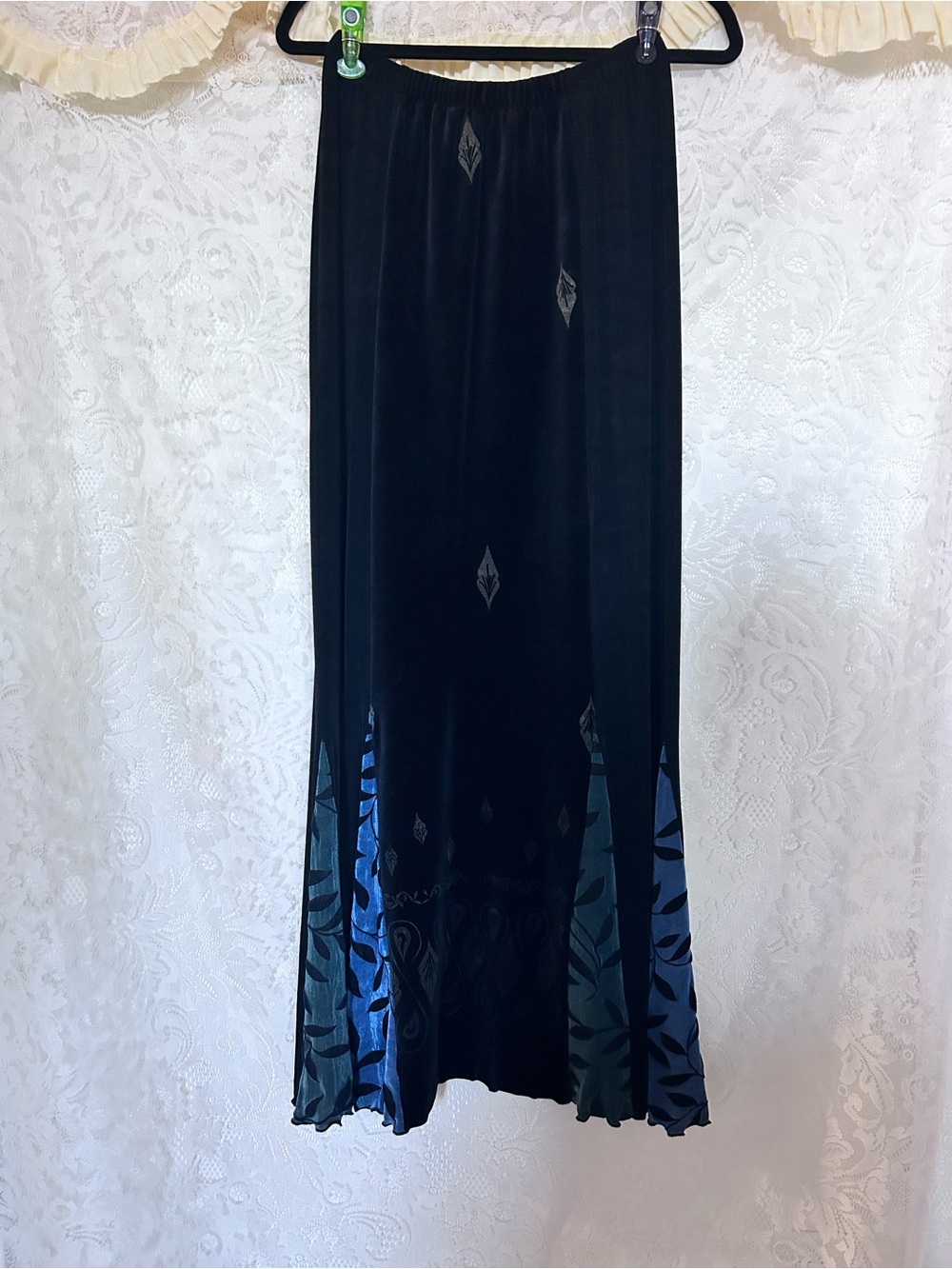 Whimsical Vintage AHNI Black burned out Velvet Maxi Skirt S